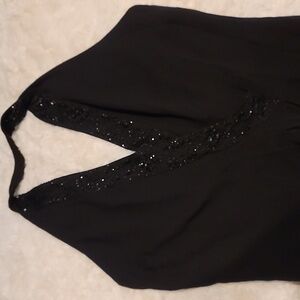 Anne Klein Rhinestone Black Silk Halter Midi Dress